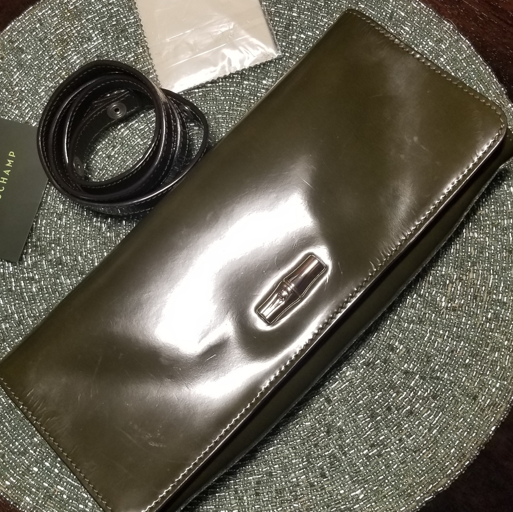 Longchamp Olive Green Patent Leather Mini Bag